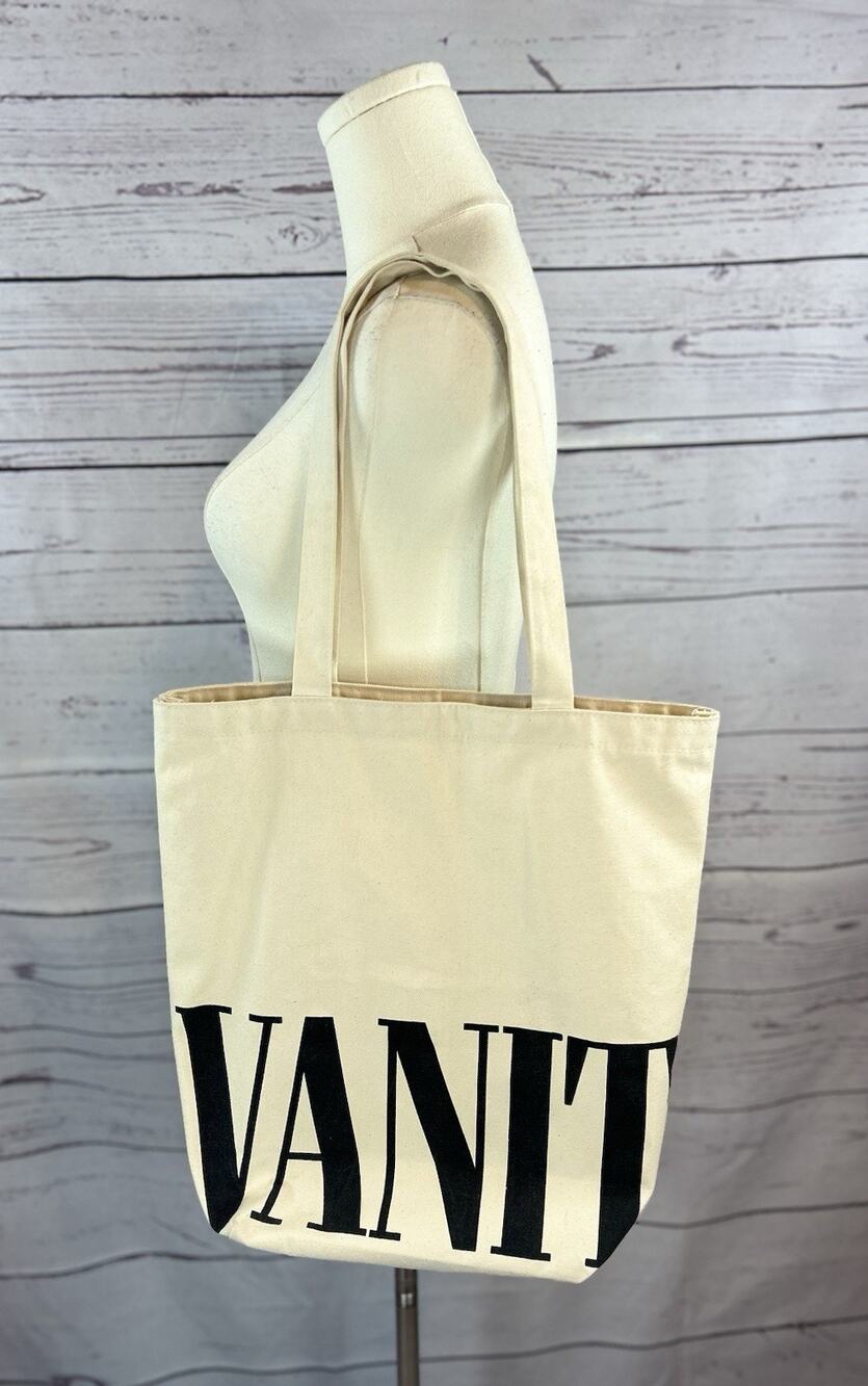 Vanity Fair Canvas Tote Book Bag Magazine Logo Shopper Natural Black